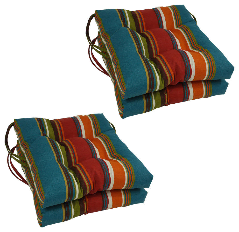 16" Spun Polyseter Square Tufted Chair Cushions, Set of 4, Westport Teal