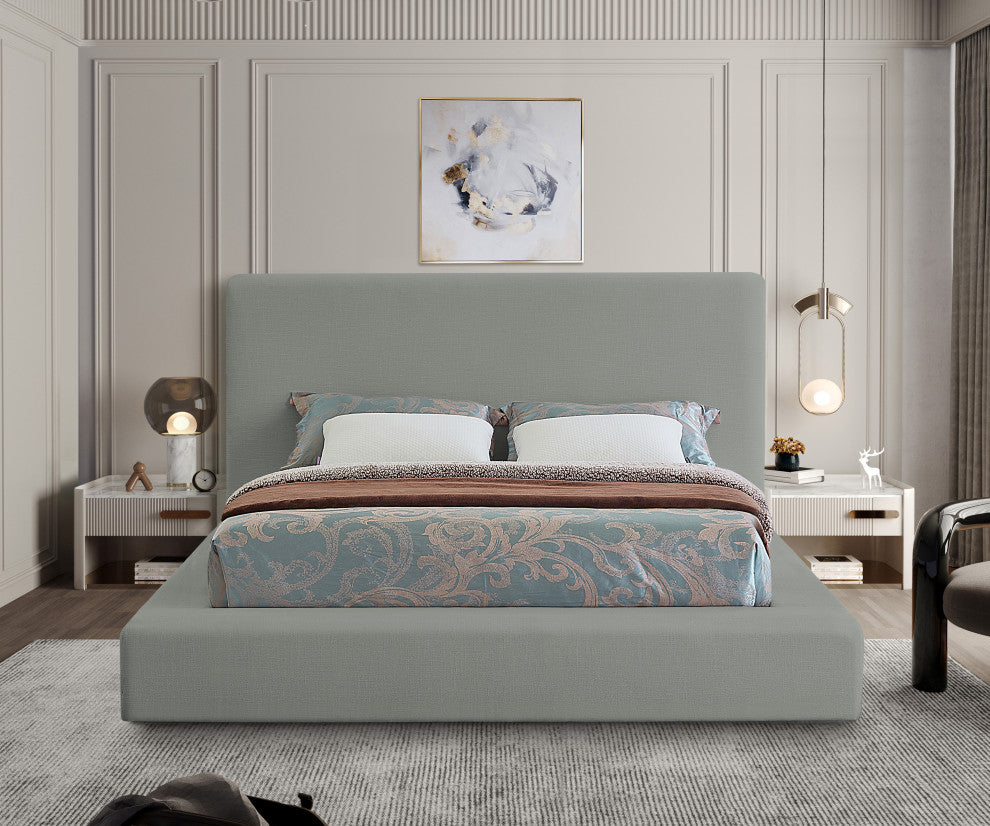 Devin Linen Textured Fabric Upholseterd Bed, Gray, King