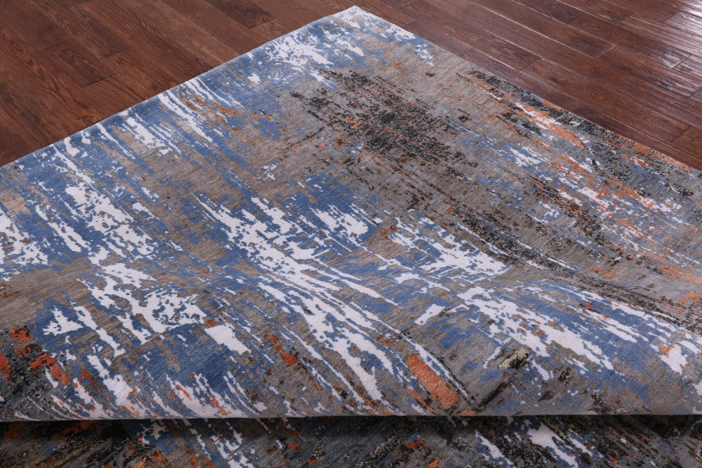 8' 1" X 10' 1" Abstract Handmade Wool and Silk Rug Q8881