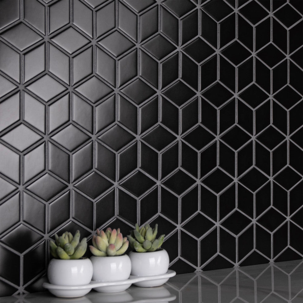 Metro Rhombus Matte Black Porcelain Floor and Wall Tile