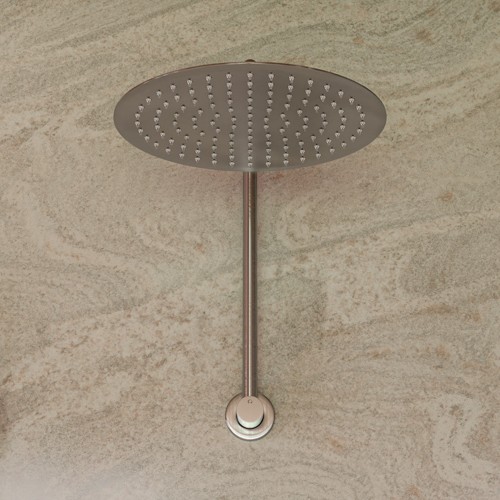 Solid Ultra Thin Rain Shower Head, Brushed Stainless Steel, 12", Round