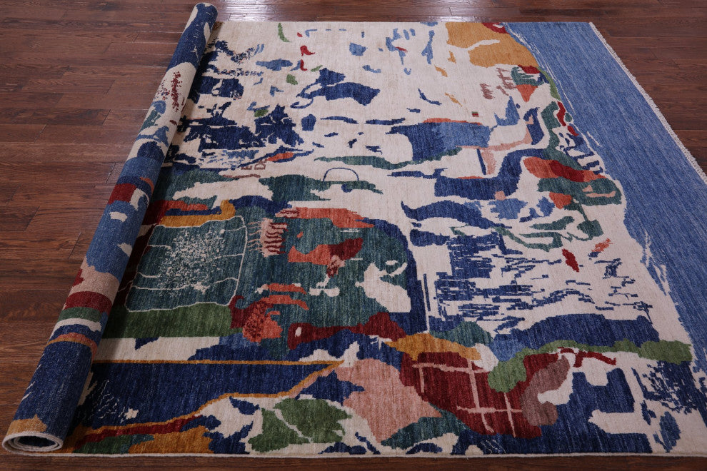 8' 1" X 10' 2" Modern Abstract Handmade Wool Rug Q11309