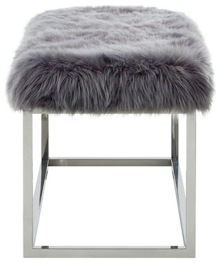 Astraea Faux Fur Metal Frame Ottoman Bench, Grey