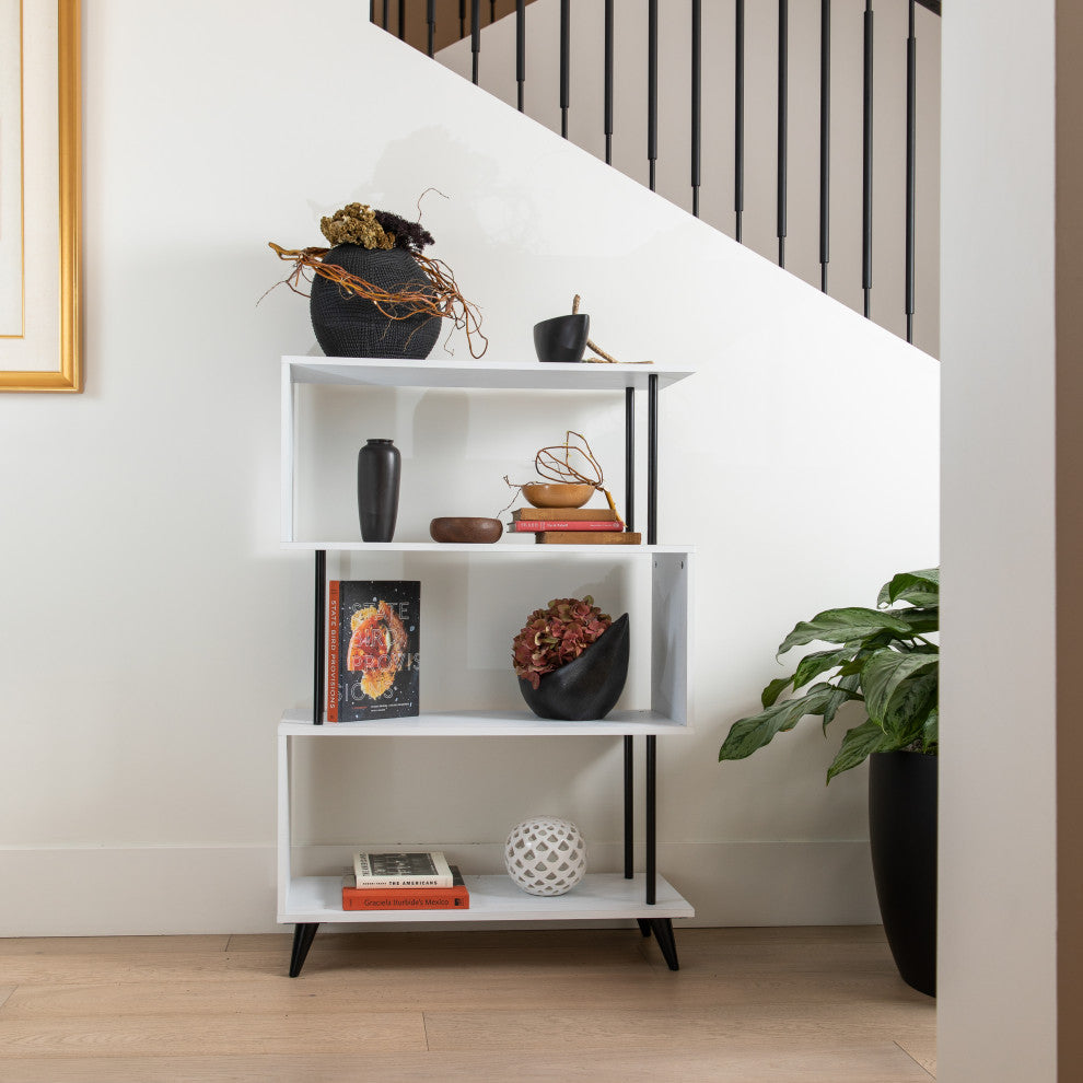 Danya B. Breuer 4-Tier White S-Shaped Bookcase With Black Hardware Accents