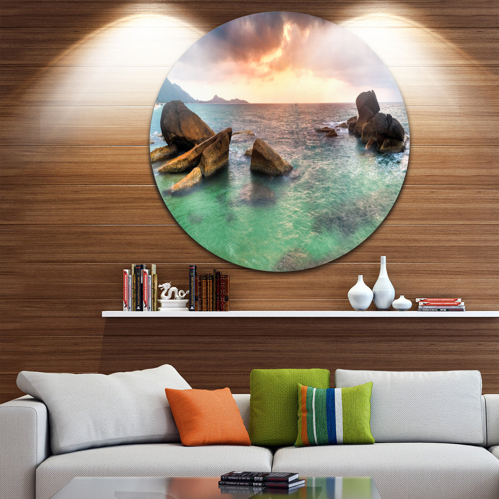 Sunrise At Blue Lamai Beach, Seashore Disc Metal Artwork, 11"