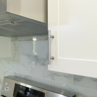 Brushed Nickel T Bar Handle Pull 3-3/4" (96mm) Hole Centers, 6" Overall Length