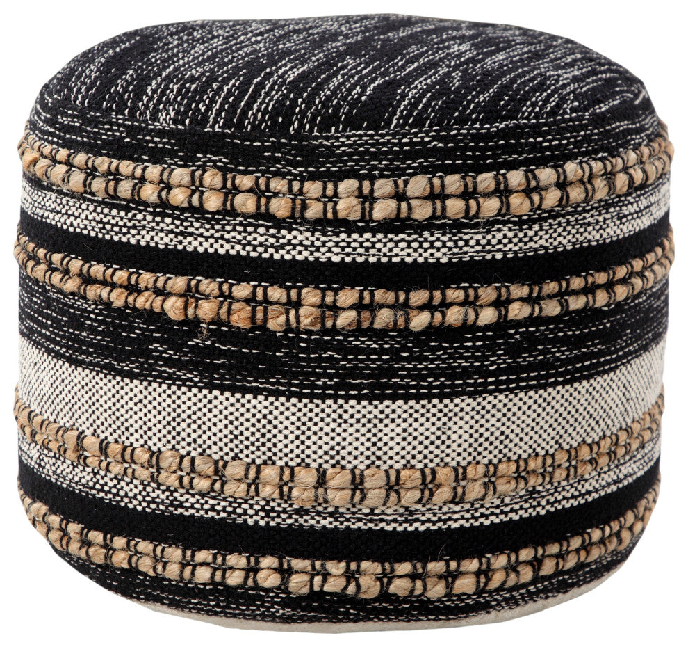 Modern Boho Striped Jute Pouf Ottoman
