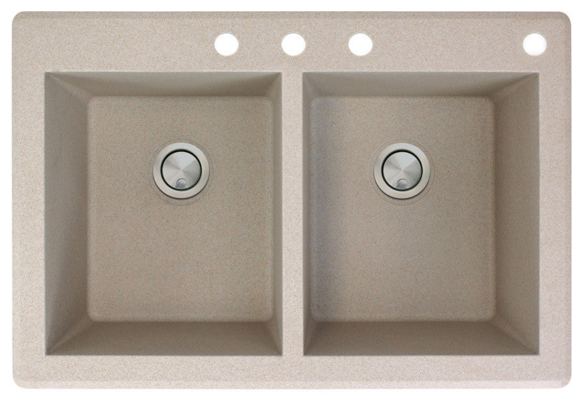 Radius 33" silQ Granite Double Bowl Kitchen Sink with 4 Holes in Cafe Latte