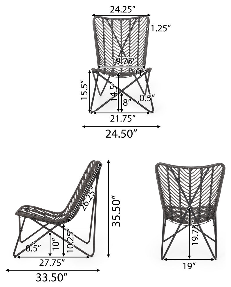 Juan Outdoor Wicker Accent Chairs, Set of 2, Gray/Black