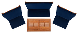 Safavieh Chaston Indoor-Outdoor 4-Piece Living Set, Natural Wood/Navy Cushion