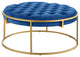 Aurora Contemporary Velvet Tufted Round Ottoman with Gold Base, Navy Blue