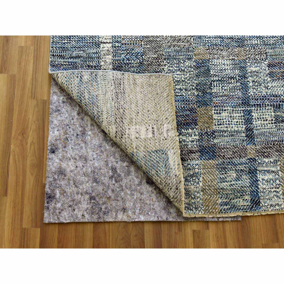 Brown Modern Geometric Opened Up Plaid Design Wool Hand Knotted Rug, 8'2"x10'2"