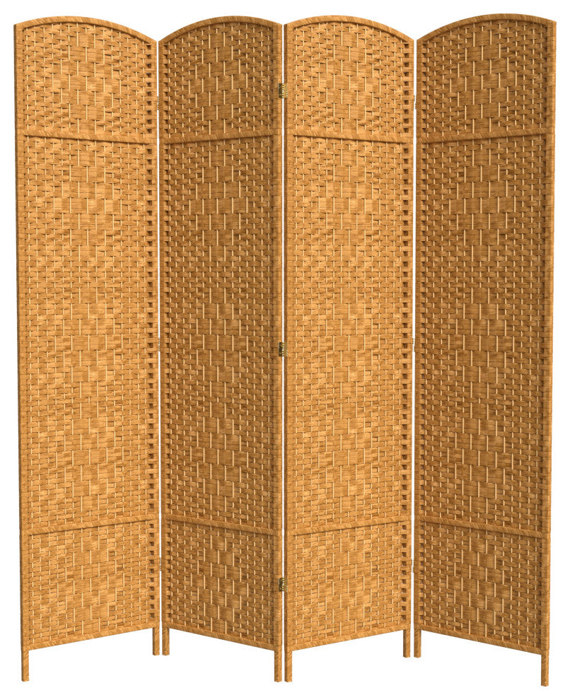7' Tall Diamond Weave Room Divider, Light Beige, 4 Panels