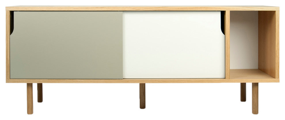 Modern Two Tone Wood Sideboard, Oak White/Grey, Oak Leg