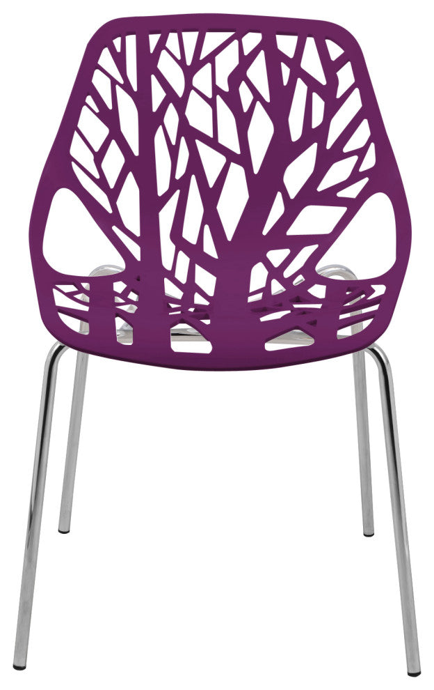LeisureMod Modern Asbury Dining Chair With Chromed Legs, Set of 4 Purple