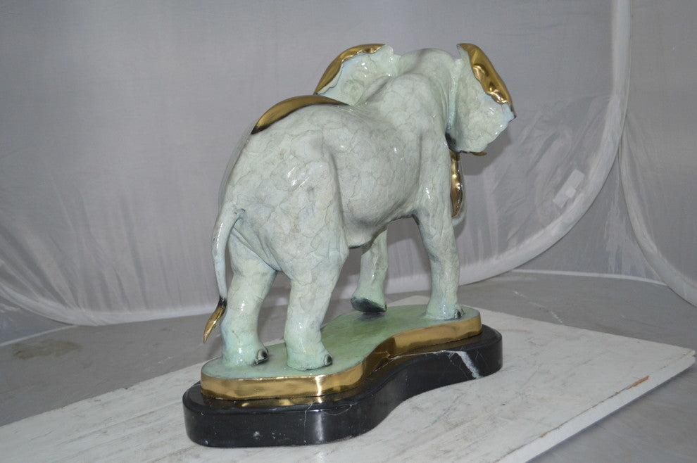 Elephant trunk Down Bronze Statue -  Size: 28"L x 12"W x 17"H.