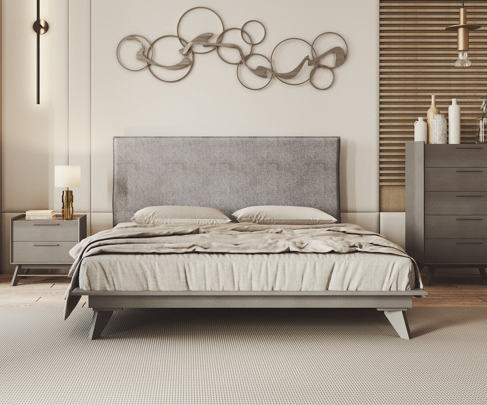 Portland Wood Platform Bed, Gray, King