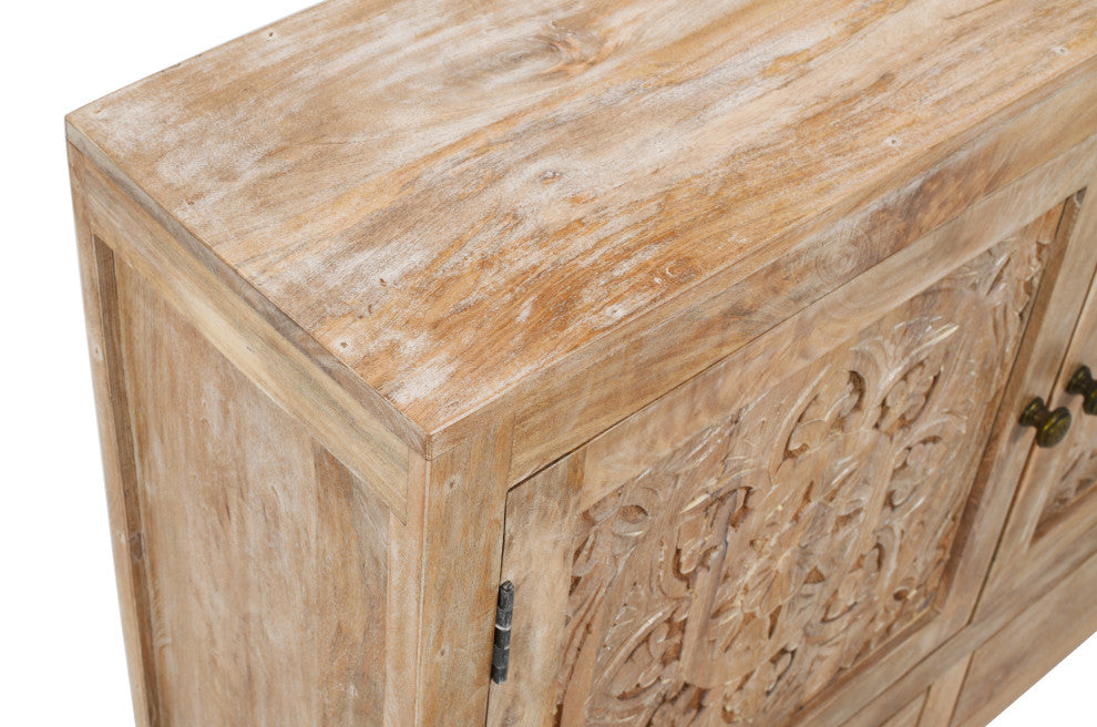 Carter Weatherly 2-Door 2-Drawer Solid Wood Accent Cabinet, White Wash
