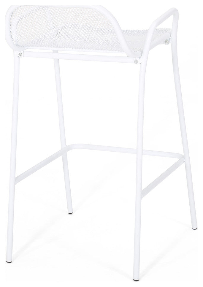 Lisa Modern Iron Barstool, Set of 4, Matte White