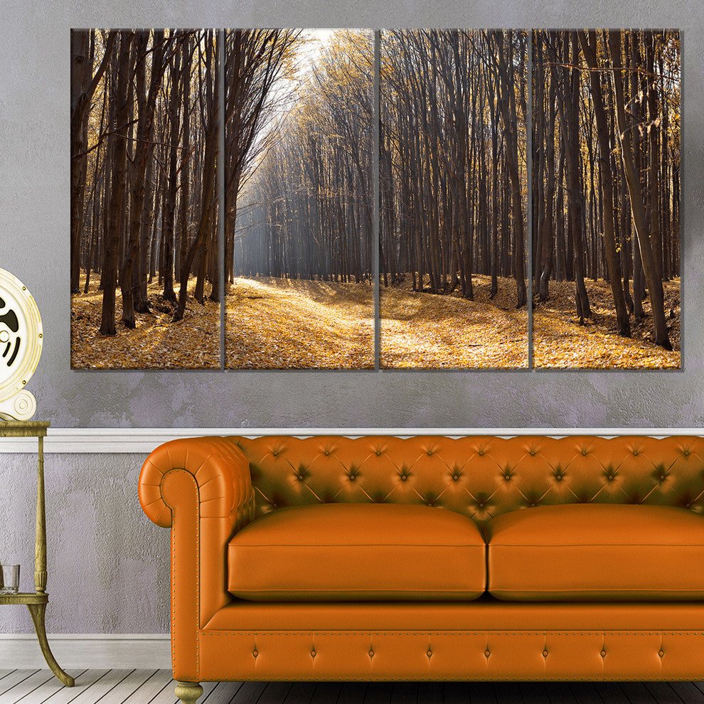 Light in the Forest Path Panorama, Forest Canvas Art Print, 48"x28", 4 Panels