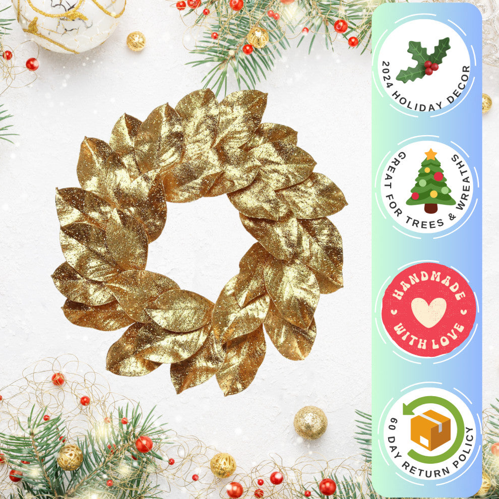 Gold Wreath Magnolia Leaf With Glitter 24" Front Door