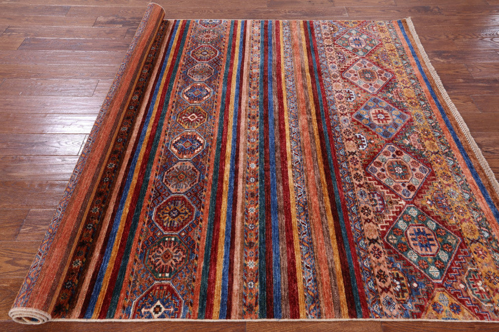Hand-Knotted Super Kazak Khorjin Rug 5' 9" X 7' 7" Q7441