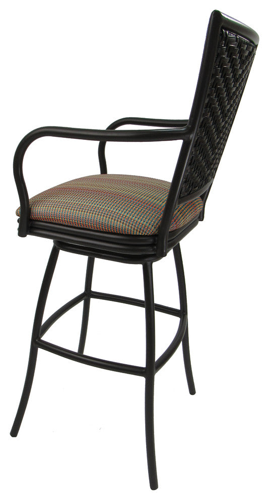 Outdoor Patio Swivel Bar Stool, Erin, Multi Sun Stripe, Brown Frame, 30"