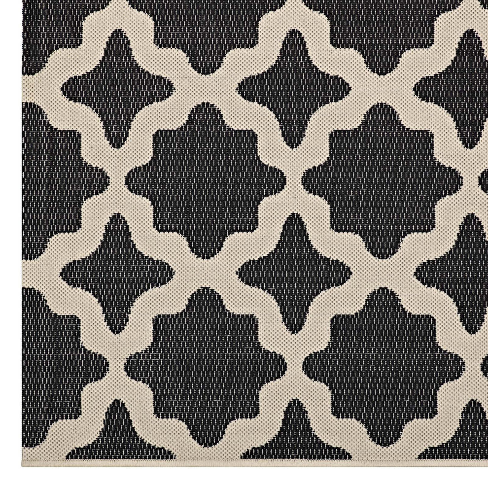 Cerelia Moroccan Trellis 9x12 Indoor and Outdoor Area Rug, Black and Beige