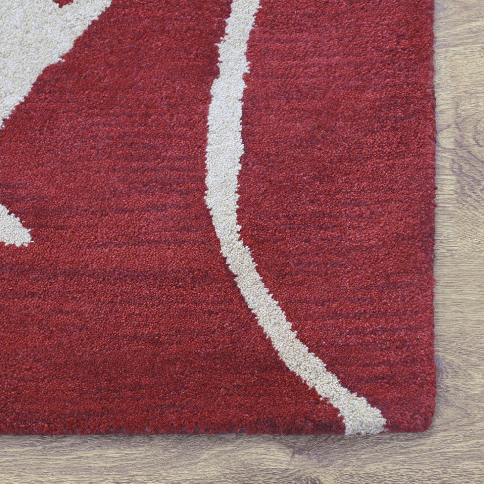 HAND TUFTED WOOL ECO-FRIENDLY AREA RUGS, Red Beige Color, Floral Design