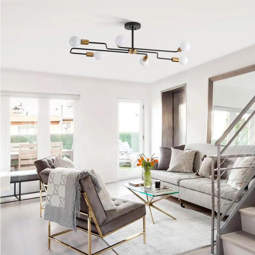 Modern 6-Light Sputnik Semi Flush Mount Ceiling Light Fixture for Dining Room