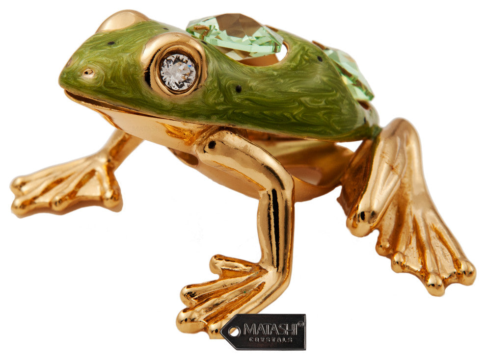 24K Gold Plated Crystal Studded Frog With Enamel Ornament