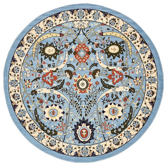 Country and Floral Kashan 8' Round Lagoon Area Rug