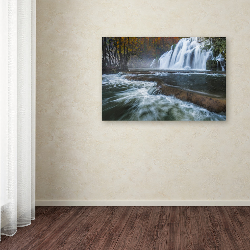 Mathieu Rivrin ''Waterfalls of Tufs in Jura'' Canvas Art, 12x19