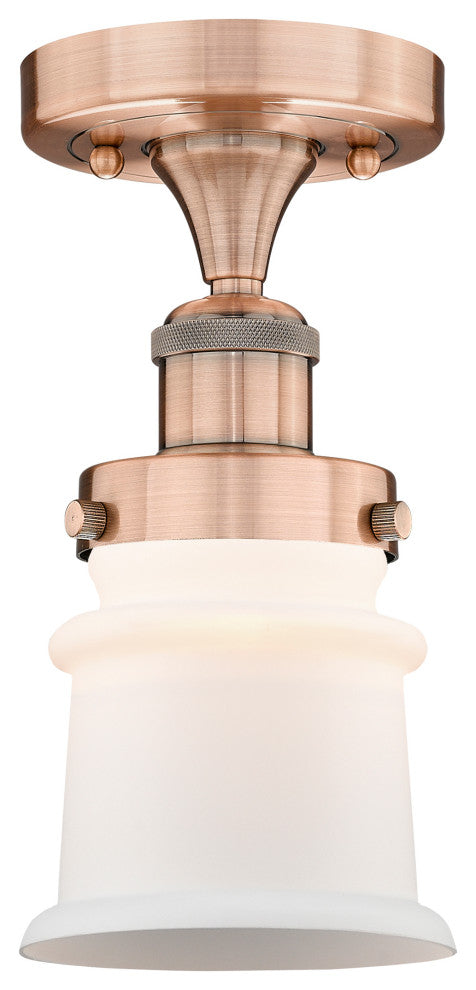Canton-1 Light 5" Semi-Flush Mount-Antique Copper, Matte White Glass Shade