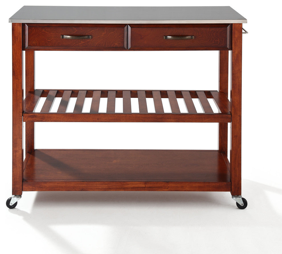 Crosley 2 Drawer Stainless Steel Top Kitchen Cart in Cherry