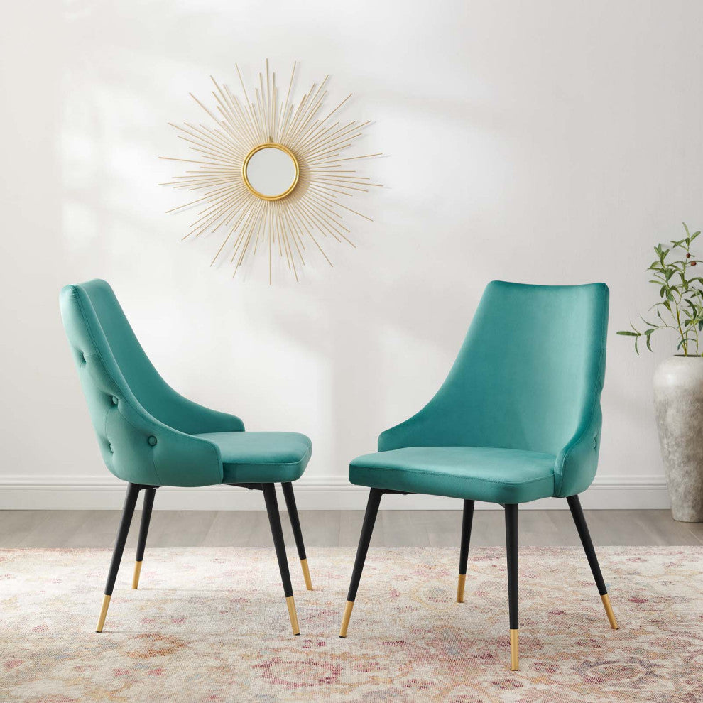 Side Dining Chair, Set of 2, Velvet, Teal Blue, Modern, Cafe Bistro Restaurant