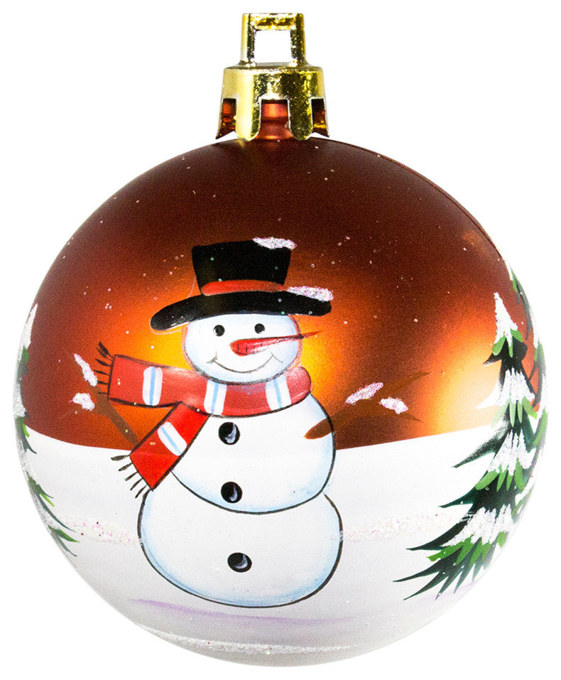 Assorted Colors Ball Ornament With Snowman Design, 12-Pack
