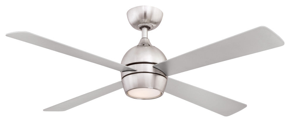 Fanimation Kwad 52" Ceiling Fan with LED Light, Brushed Nickel/Nickel or Black B