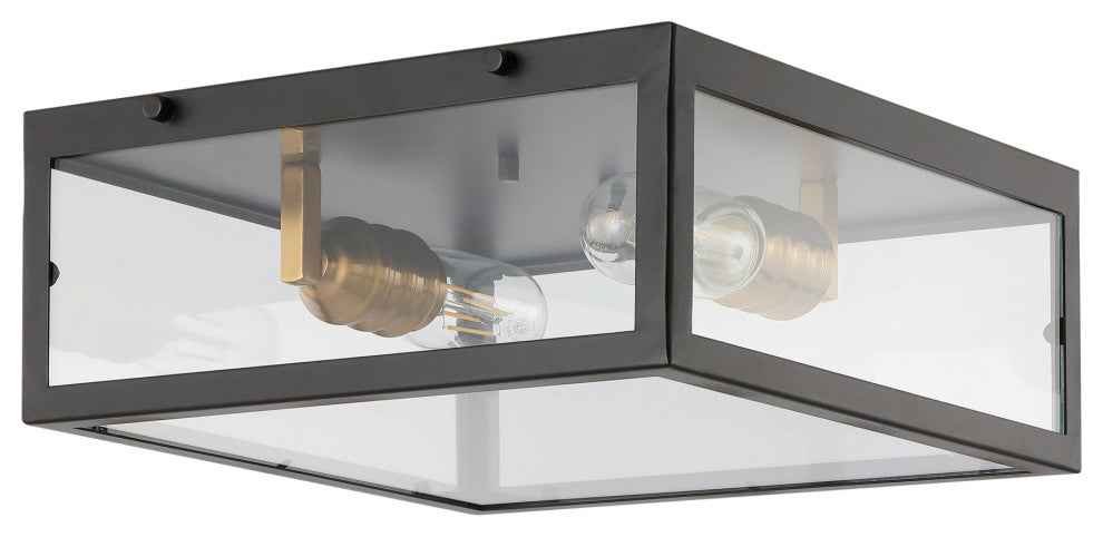 Grayson 12" Metal and Glass LED Flush Mount, Brass Gold