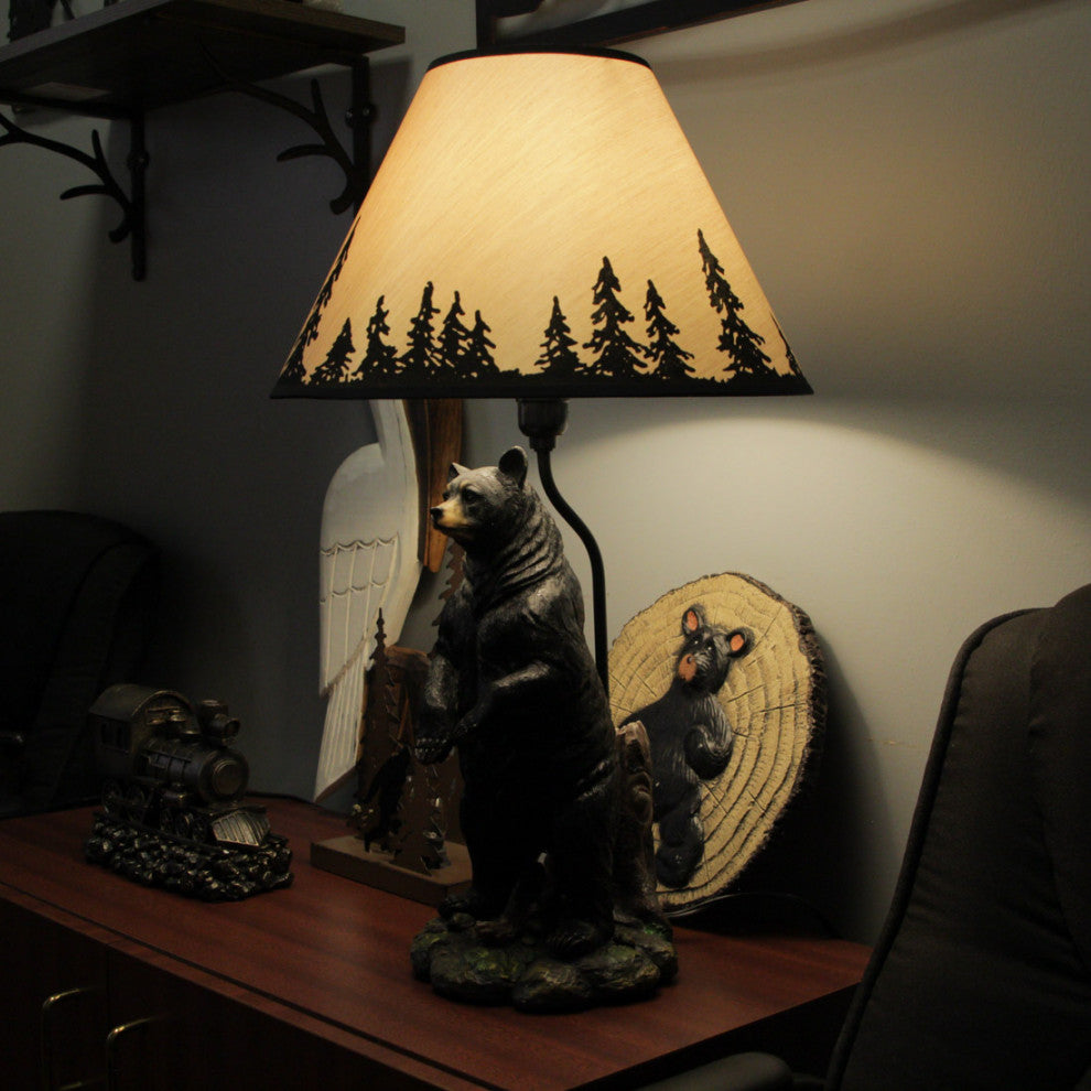 Standing Grizzly Bear Table Resin Lamp with Silhouette Forest Shade