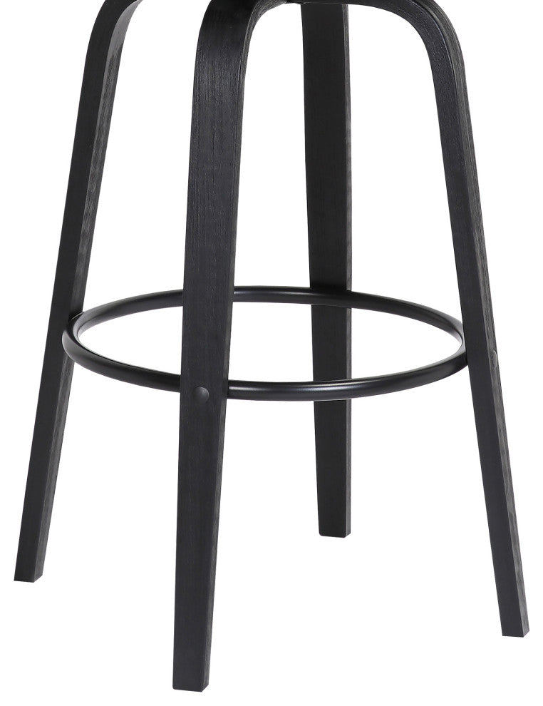 Pico 26" Swivel Black Wood Counter Stool, Light Gray Fabric With Black Metal, 26