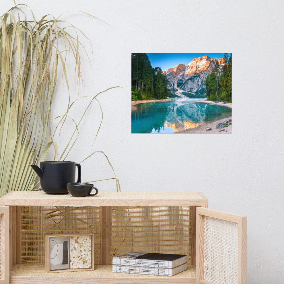 Misty Lake and Snow-cap Mountain Reflections Unframed Wall Art Prints, 16" X 20"