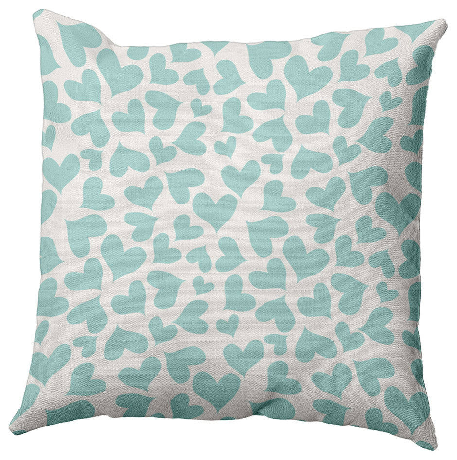 16" x 16" Patterned Hearts Valentine's Decorative Indoor Pillow, Wave Top Blue