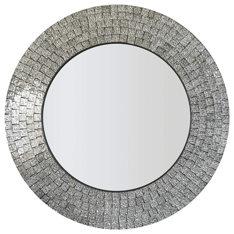 Glamorous Sparkling Glass Mosaic Wall Mirror Home Decor, Effervescent Silver