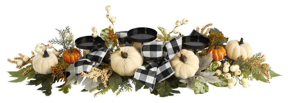 Nearly Natural 32ï¿½ White Pumpkin and Berries Artificial Candelabrum