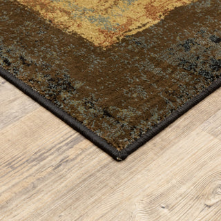7' X 10' Brown And Black Abstract Geometric Area Rug