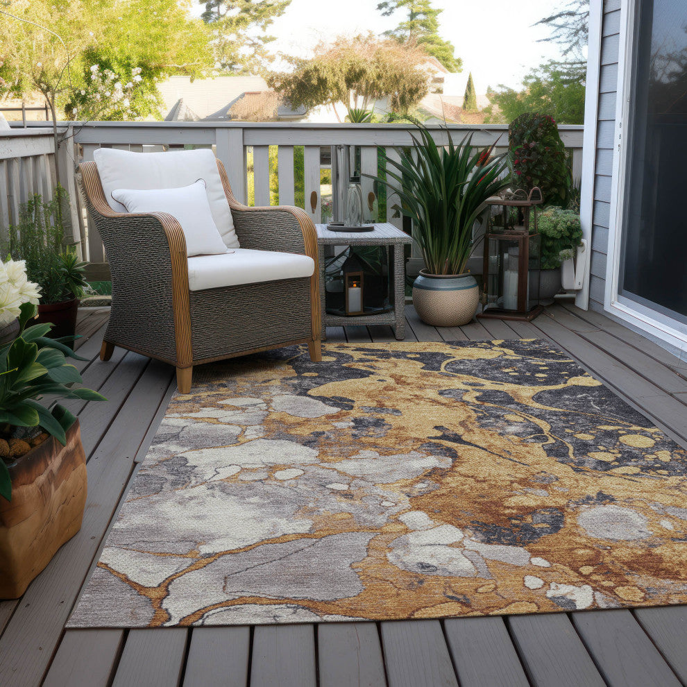 Machine Washable Indoor/Outdoor Chantille ACN1909 Gold 3' x 5' Rug