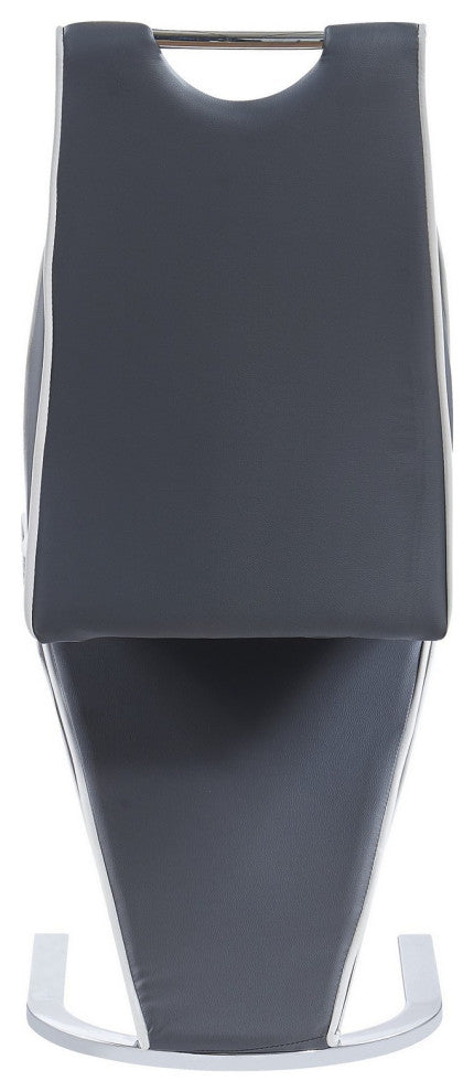 Set of 2 Gray and White Z Style Dining Chairs, Metalic Base and Seat Back Handle