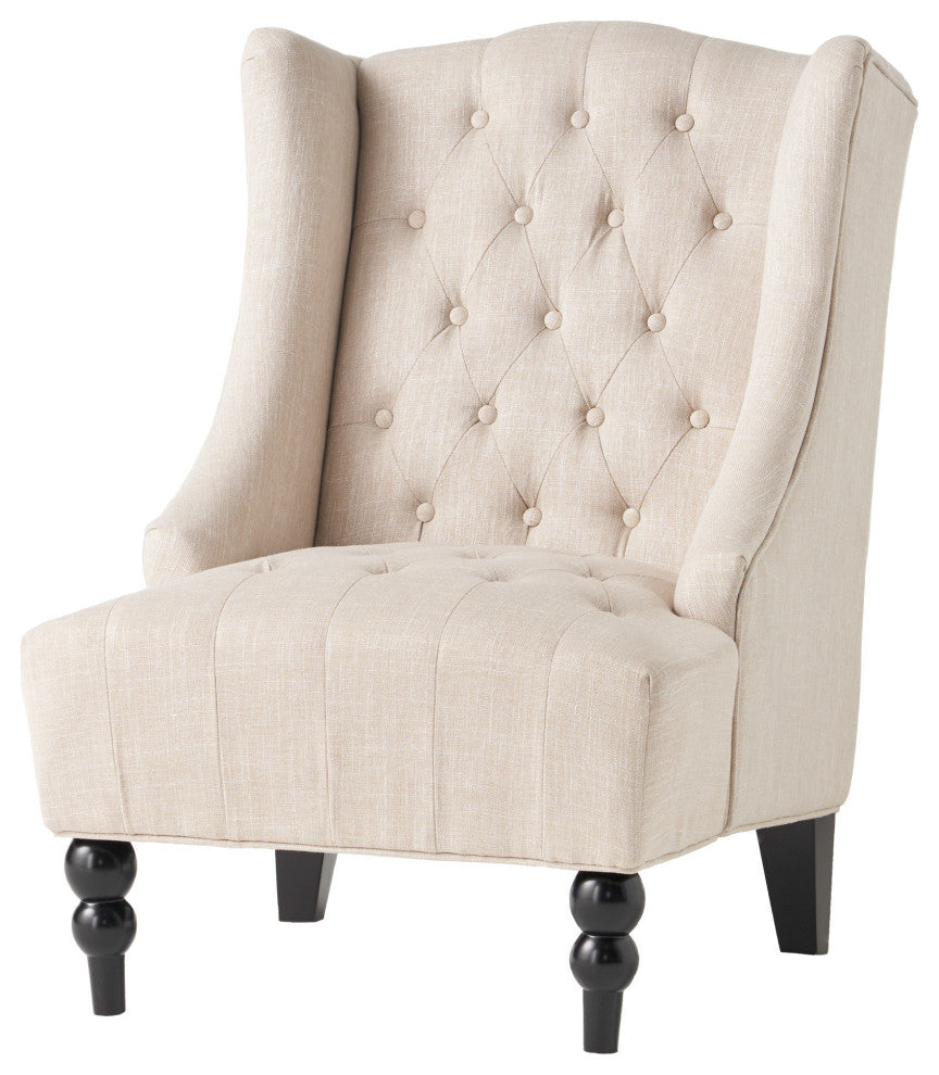 GDF Studio Clarice Tall Wingback Tufted Fabric Accent Chair, Light Beige