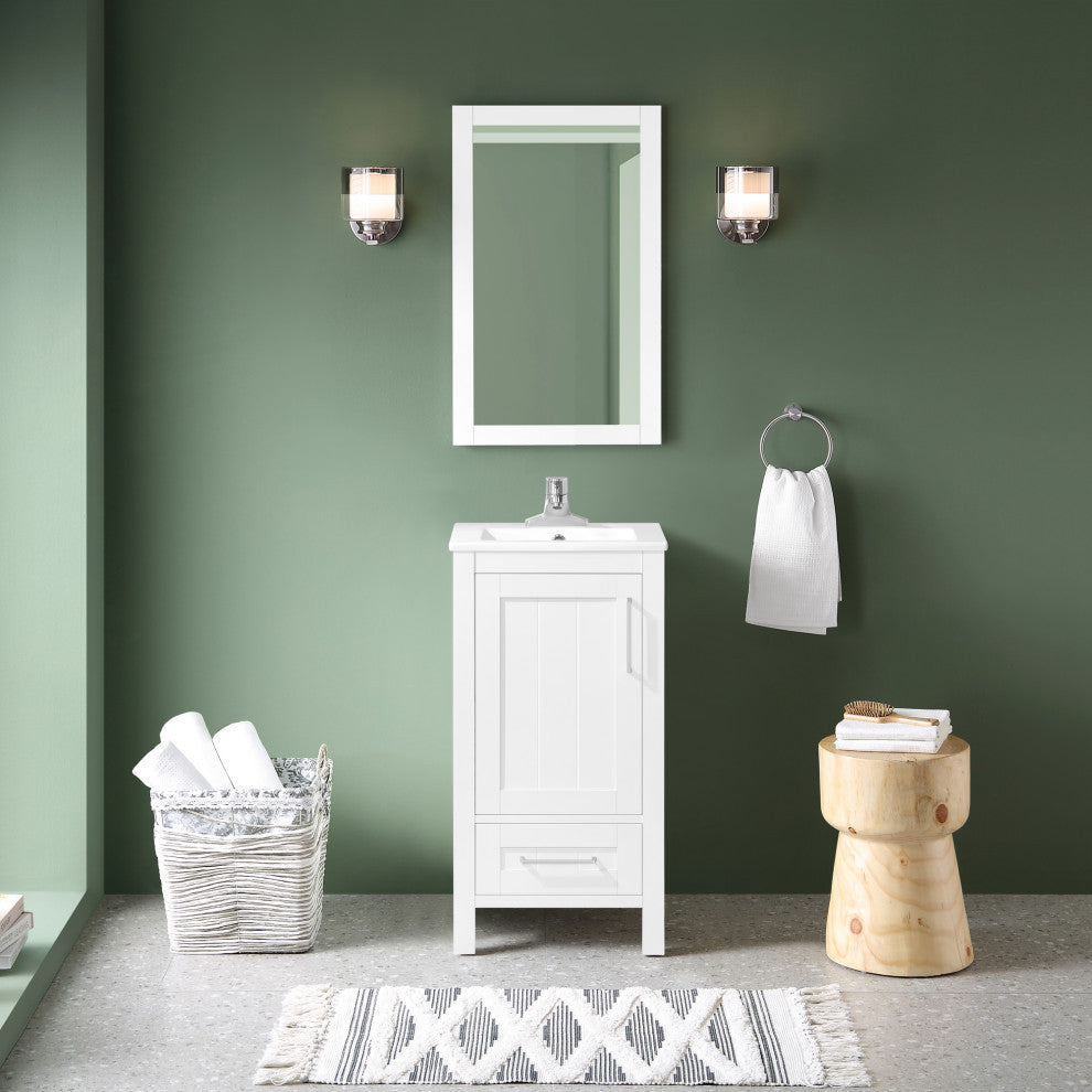 Ove Decors Kansas 18" Single Sink Vanity With Countertop, White, 18 in.